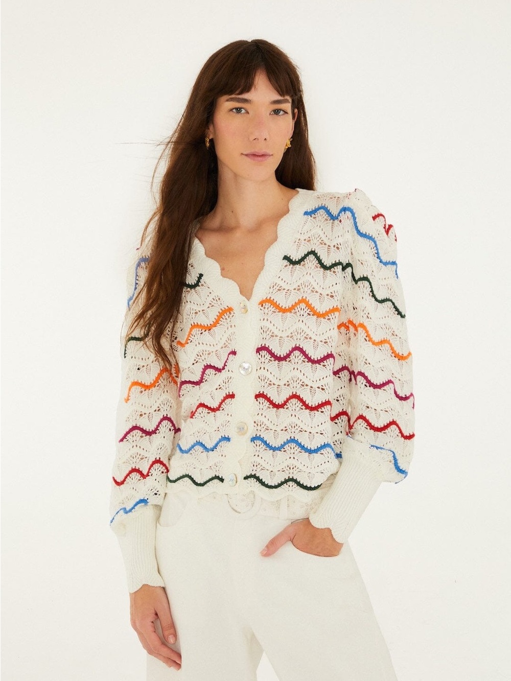 FARM RIO Colorful Stripes Knit Cardigan